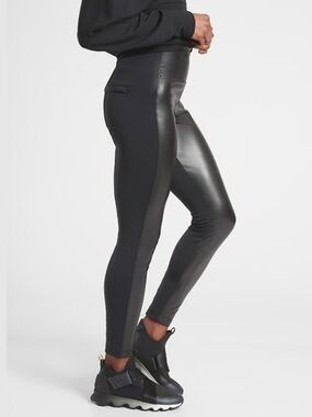 Athleta Delancey Shine Tight Black Faux Leather Paneled High-Rise Leggings